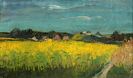 Zacharias Blumenfeld mit Häusern-um1940-Öl auf Leinwand-36x61cm-klein